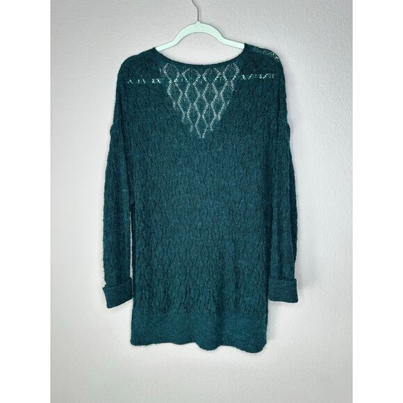 FREE PEOPLE Alpaca Wool Patterned Knit V Neck tunic Sweater Top Green Size XS - Picture 3 of 7